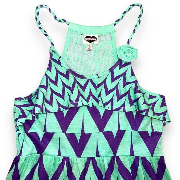 Cherrystix Girls Maxi Sleeveless Sundress Teal Purple Geo Print Small 7 8 - Picture 2 of 7